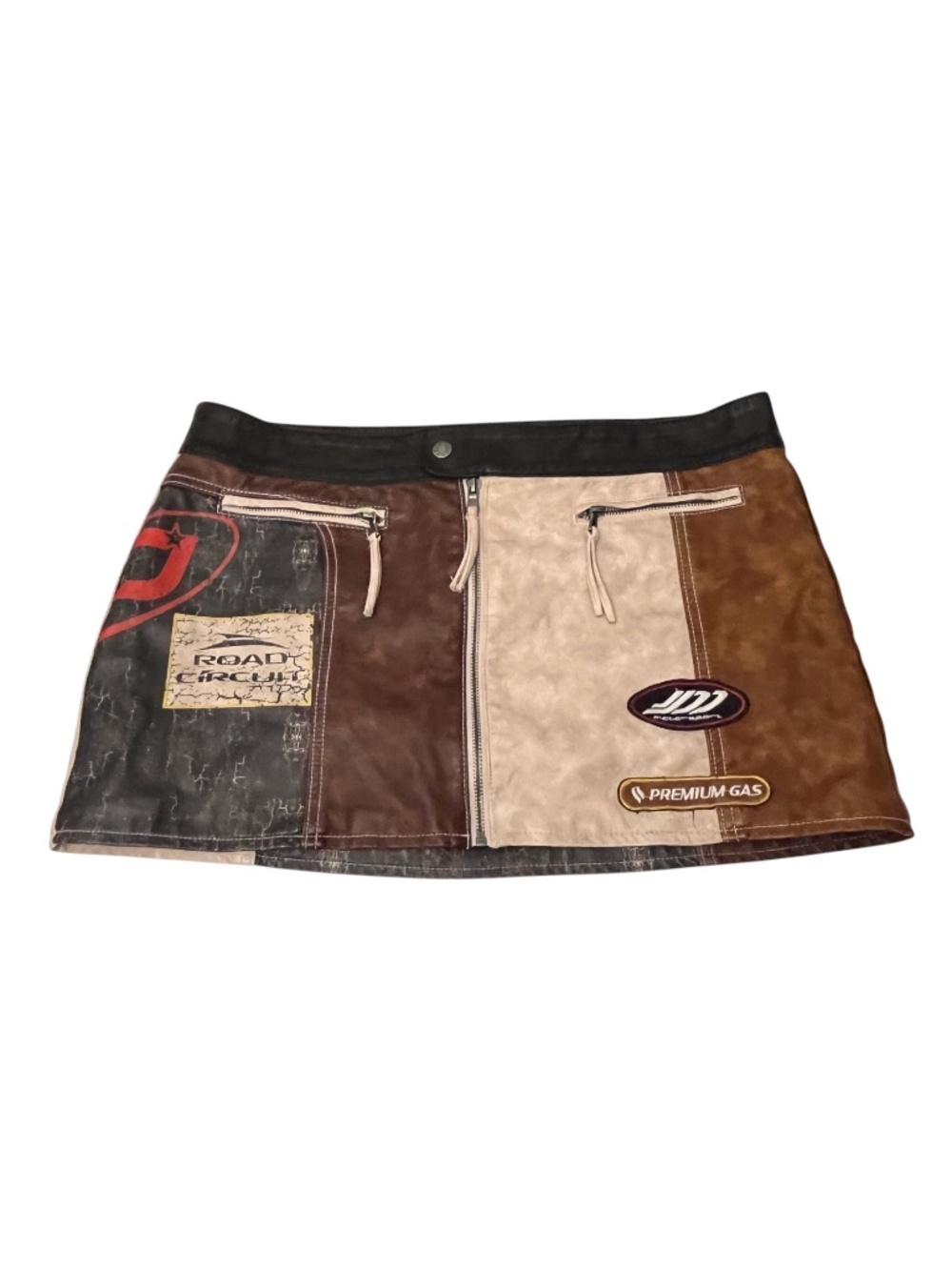 Jaded London Daytona Racing Patch Mini Skirt Vegan Leather Y2K Moto UK 16 US 12 - Picture 2 of 7